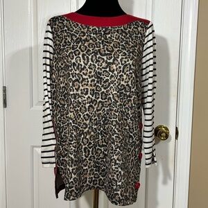 Ali Miles Size Small Tartan Plaid Leopard Stripe Mixed Media Tunic Top Blouse